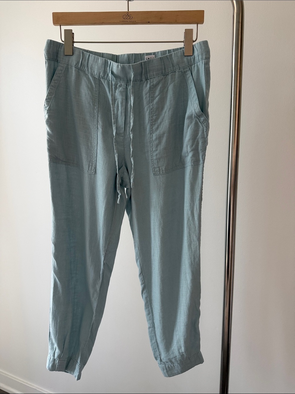 RW&CO. Light Blue taper leg Drawstring Linen Blend Pants